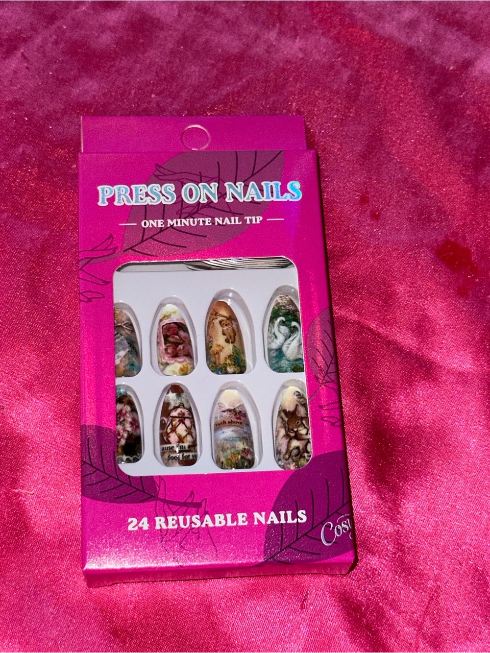 Reusable Floral & Art Print Nail Set - Pink